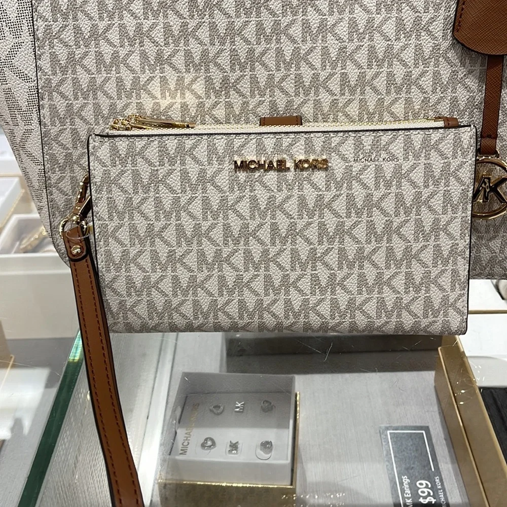 Michael Kors Jet Set Travel Large Double-Zip Wristlet-Wallet-PhoneHolder Vanilla